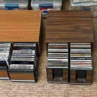MMM082 - Four Wooden Cd Holders With Cds 80s and 90s All Genres