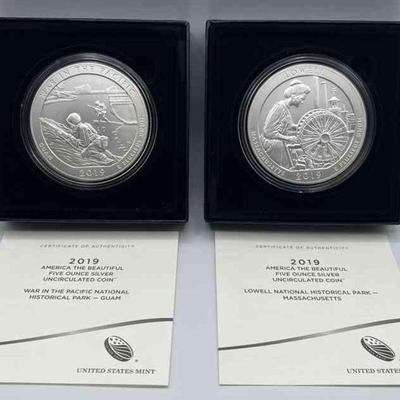 MMM327-2ea 2019, 5 Oz Fine Silver Coins America The Beautiful Series