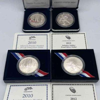MMM271-4ea Disabled Vets And Infantry Soldier Silver Dollars