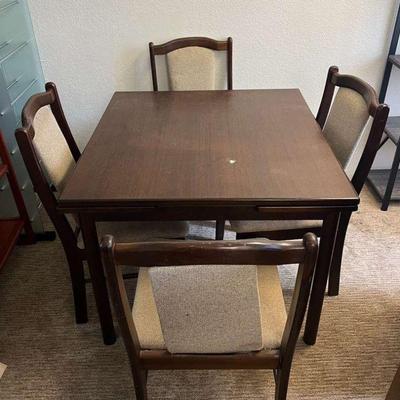 MMM007- Wooden Dining Table With Extendable Leaf & Chairs