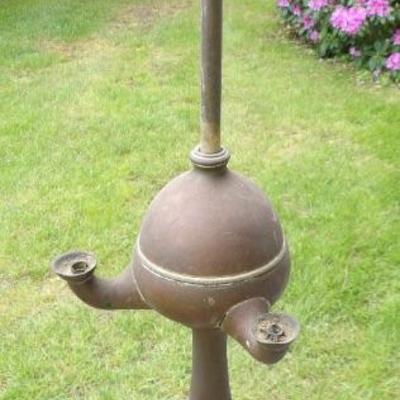 Early 19th century brass whale oil lamp.