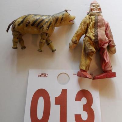 Good Schoenhut clown and tiger. Unsigned
