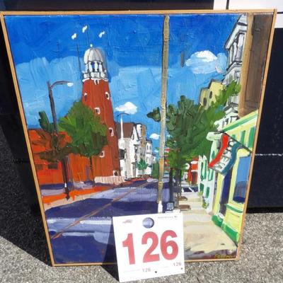 Contemporary oil on canvas by artist, Dennis Fournier, of the Portland observatory