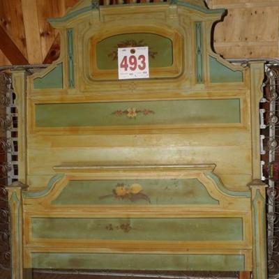 Choice Victorian pine cottage tall bed. Original painted surface.