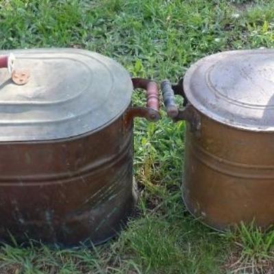 Two 1900s copper wash boilers