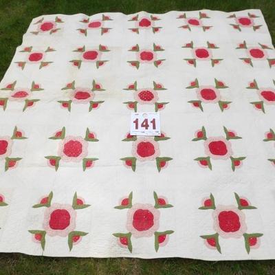 One of three choice hand made and appliquÃ© quilts. 1900's era.