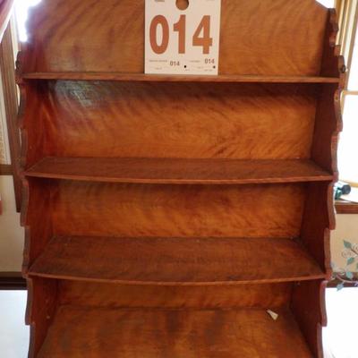 Superb Maine 1840's wavy birch hanging wall shelf