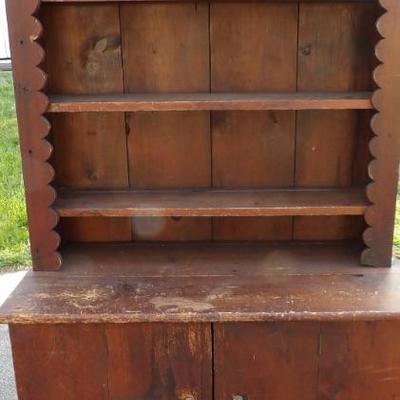 Country farm made pine step back cupboard. 1900 era.