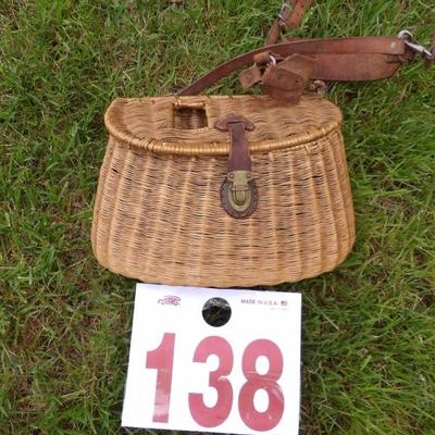 Willow fishing creel with LL Bean embossed strap. 1930's era.