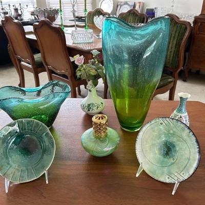 Art Glass and Signed Pottery pieces