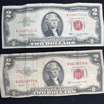 1953B Red Seal $2 Bill & 1963 Red Seal $2 Bill