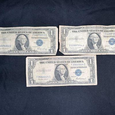 3 Blue Seal Silver Certificates (1935 E, F, & G)