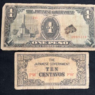 
1 Peso & 10 Centavos Japanese WWII Banknotes