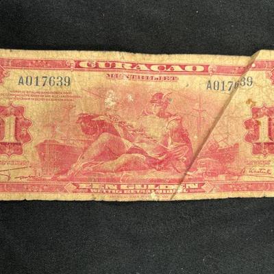 Curacao 1942 WWII One Golden Banknote
