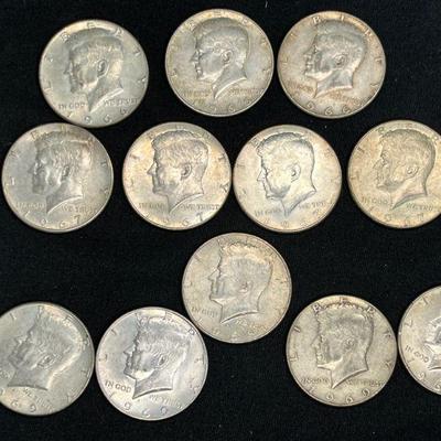 Twelve Kennedy Half Dollars