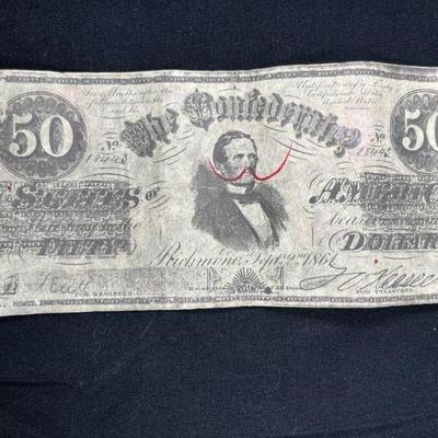 $1, $5, & $50 Richmond Confederate Bills