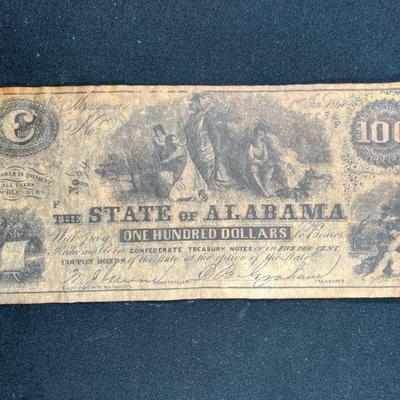 State of Alabama $100 Confederate Treasury Note