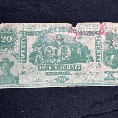 Two $20 Richmond Confederate States America Bills
