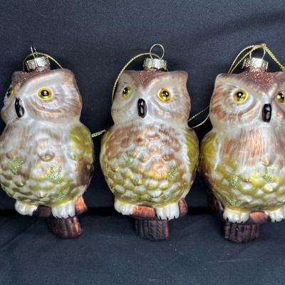 3 Vintage Glass Owl Ornaments