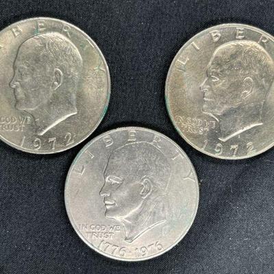 Three Eisenhower Silver Dollars