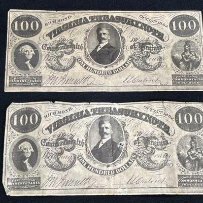 Two $100 Richmond Confederate States America Bills