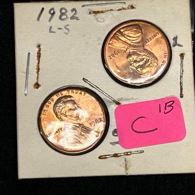 Six 1982 Copper Pennies Large & Small Date