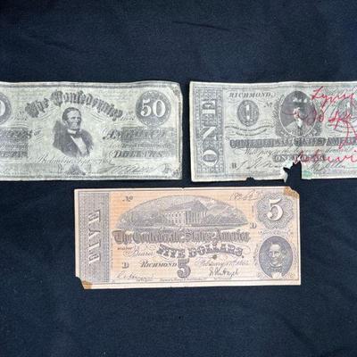 $1, $5, & $50 Richmond Confederate Bills