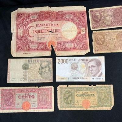 7 Vintage Italian Banknotes