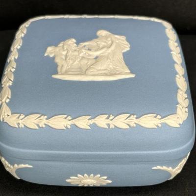 Blue Jasperware Square Trinket Box with Lid