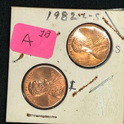 Six 1982 Copper Pennies Large & Small Date