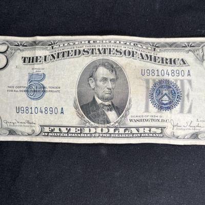 1934D $5 Silver Certificate