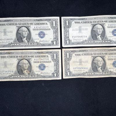 Two 1957 & Two 1957B Blue Seal Silver Certificates