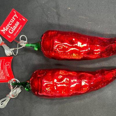 2 Mercury Glass Chili Pepper Ornaments