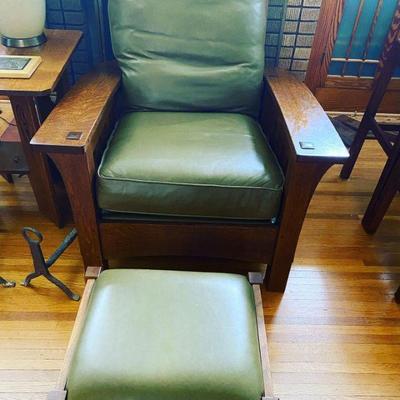 Arts and Crafts chair with ottoman
