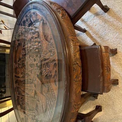 Mid 20 hand carved asian table and chairs