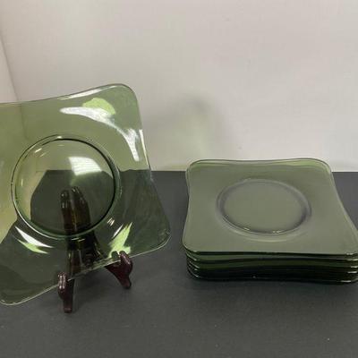 Mid Century Green Glass Snack Plates