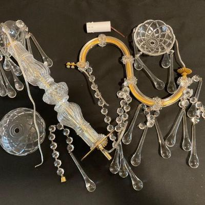 Brass & Glass Crystal Chandelier (Needs assembly)