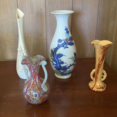 KVF031 Vintage Pottery Vases And Wooden Carving Statues 