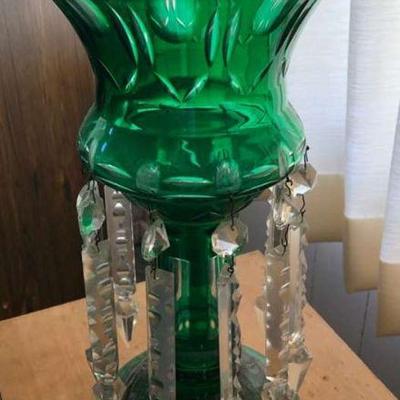 KVF016 Crystal Green Cut To Clear Candle Holder 
