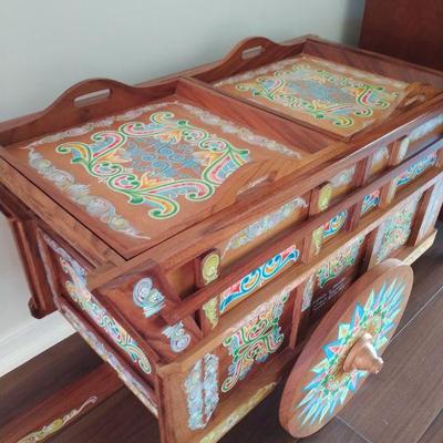 Vintage Folk Art Bar Wine Cart