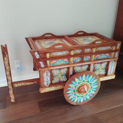 Vintage Folk Art Bar Wine Cart