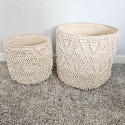 Set of Two Large Macrame Catch-All Soft Nubby Bins with Linen Linings - Great for Laundry! M & Large Sizes