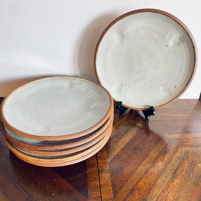 Set of 8 Rustic Stoneware Dinner Plates by Potter Theo Helmstadter Green River Gallery in Santa Fe