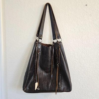 Black Soft Leather Hobo Style Bag - Possible Hand Made - 13