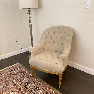 Restoration Hardware Vallette Chair- Elegant Sand Belgian Tufted Linen Armchair -#2