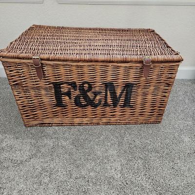 Fortnum & Mason Storage Basket From England with Leather Hinges 
