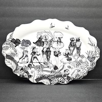  Fun Serving Platter - White Porcelain with Black Colored Drawing by Florence Balducci 18