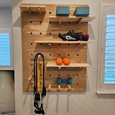 Peg Board for Exercise Equipment Storage