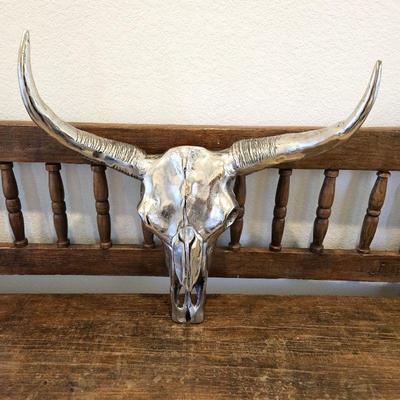 Polished Nickel Metal Longhorn Skull To Hang on Wall - 17