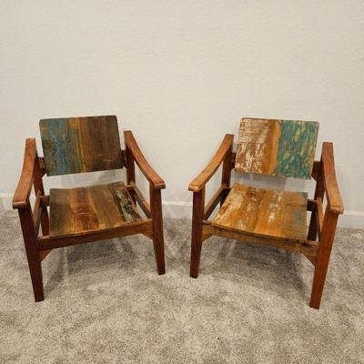 Set of Solid Reclaimed Wood Chairs from 